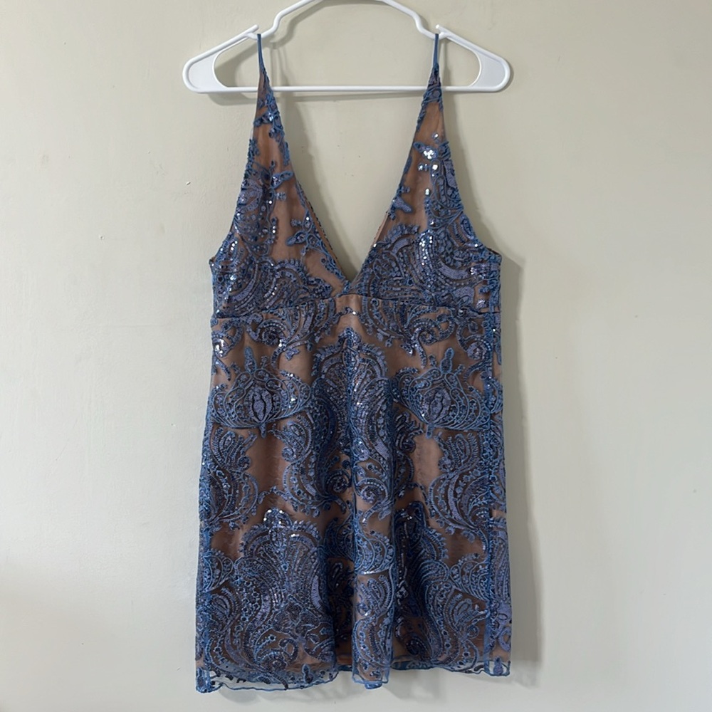 Free People Night Shimmers Mini Dress Blue Size 12 - Picture 7 of 13